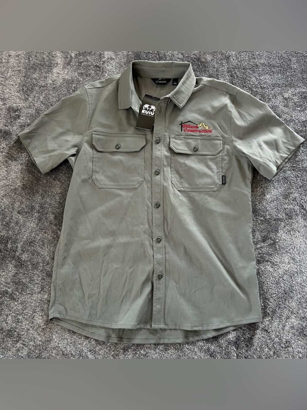 Kuiu Shirt Mens Large Gray Button Up Hunting Hiking Nylon Short Sleeve Logo NEW